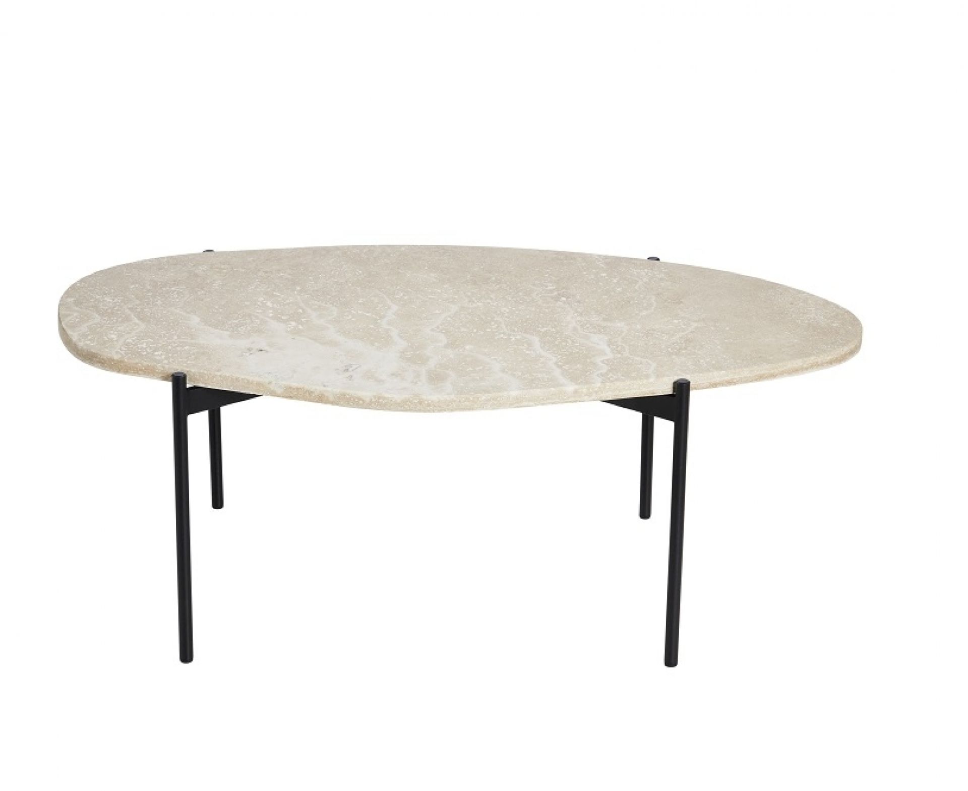 La Terra Couchtisch: Großer, ovaler Couchtisch mit Marmorplatte und schwarzen Beinen.